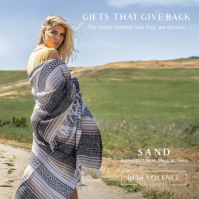 Benevolence LA Authentic Handwoven Mexican Blanket, Yoga Blanket - Perfect Outdoor Picnic Blanket, Beach Blanket, Camping Blanket, Equestrian Saddle Blanket, Serape Blanket 50x70 inches - 1 Blanket