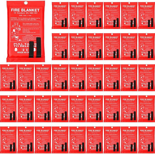 Macarrie 40 Pack 39” x 39” Fire Blanket Emergency Fire Blanket for Home and Kitchen Suppression Blanket Safety Fiberglass Fireproof Blanket Survival for Fireplace Car Office Camping (Red)