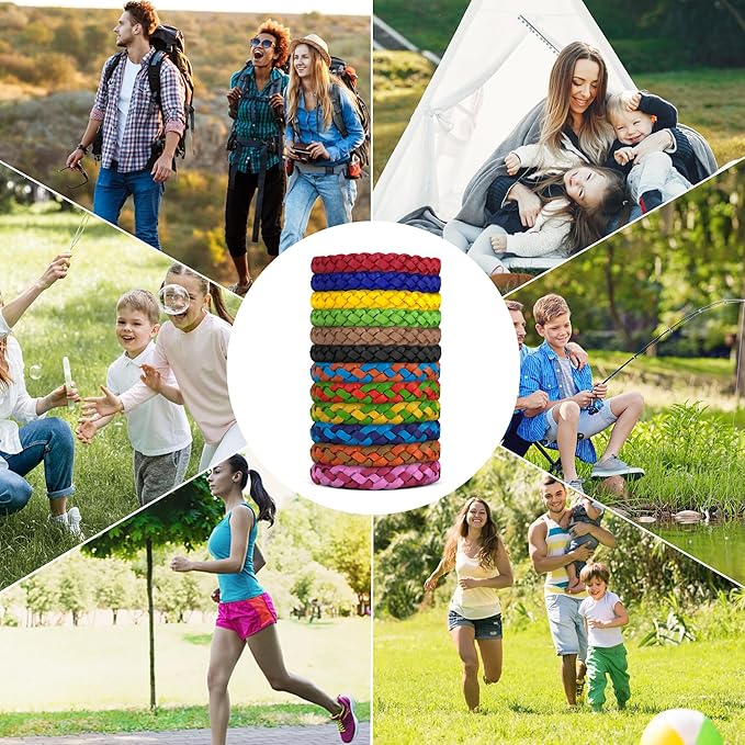 24 Pack Mosquito Repellent Bracelets, DEET-Free, Individually Wrapped PU Leather Insect & Bug Repellent Wrist Bands