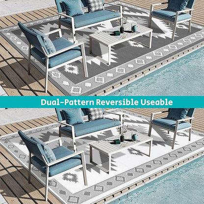 HEBE Outdoor Rug 6'x9' Waterproof for Patios Clearance, Reversible Plastic Straw Rug Camping Carpet, Indoor Outdoor Area Rugs Patio Mats for RV,Picnic,Backyard,Deck,Balcony,Porch