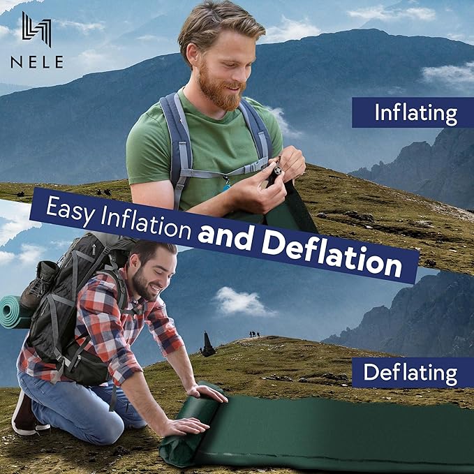 NELE Self Inflating Sleeping Pad 2inch Lifestyle Pad (Dark Green)