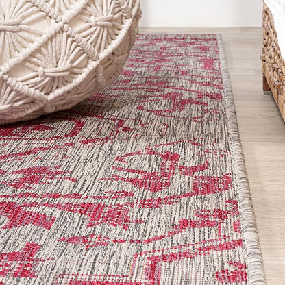 JONATHAN Y SMB105F-28 Estrella Bohemian Medallion Textured Weave Indoor Outdoor Runner Rug,Coastal,Traditional,Transitional Easy Clean,Bedroom,Kitchen,Backyard,Patio, Non-Shed,Light Gray/Fuchsia,2 X 8