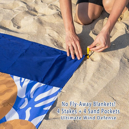 Sandproof Waterproof Beach Blanket, 80"x80" Large Beach Mat for 4-6 Adults, Lightweight Quick Dry Windproof Picnic Mat