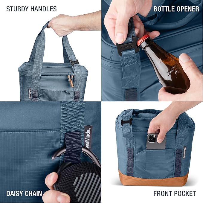 CleverMade Collapsible Cooler Bag, 18 Can Beach & Travel Car Cooler, Folding Soft Cooler, Shoulder Strap, Bottle Opener, Great Car Coolers for Travel, Cleans Easy, Leak Proof Cooler Bag [Ocean]