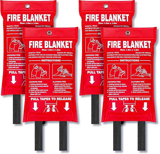 Jemay Fire Blanket, Fiberglass Fire Suppression Blanket for Kitchen, Emergency Blanket with Heat Insulation, Emergency Survival Safety Cover for Camping,School,4-Pack