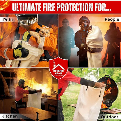 Extra Large Fire Blanket - 48”x 48” Pack of 2 Blankets with 4 Hooks and 2 Gloves, Fire Blankets Emergency for Home, Car, Kitchen, Warehouse, Outdoor, and Camping Safety.