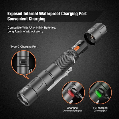 FZH S21 Rechargeable LED Flashlight 880 Lumen Mini EDC Tail Switch Flashlight (Powered by USB Rechargeable Battery), Slim Pocket Flash Light with On/Off Locking Mode for Camping, Outdoor, Emergency