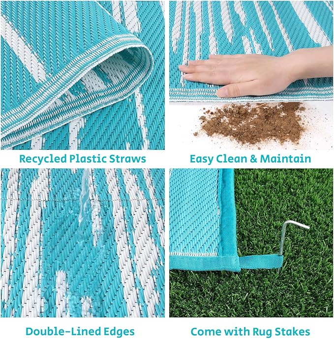 HEBE Outdoor Rug 8'x10' Waterproof for Patios Clearance, Reversible Plastic Straw Rug Camping Carpet, Indoor Outdoor Area Rugs Patio Mats for RV,Picnic,Backyard,Deck,Balcony,Porch
