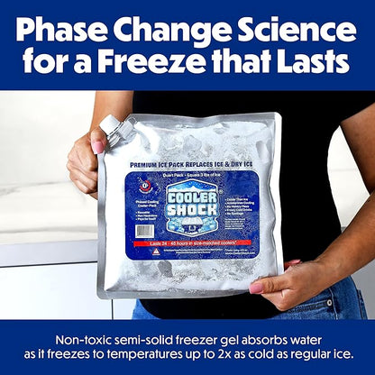 Cooler Shock Reusable Ice Packs for Cooler - Long Lasting Cold Freezer Packs for Coolers and Lunch Boxes - Cooler Ice Packs for Camping Gear, Fishing, Road Trips, Beach Must Haves