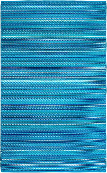 FH Home Outdoor Rug - Waterproof, Fade Resistant, Crease-Free - Premium Recycled Plastic - Striped - Patio, Deck, Porch, Balcony, Laundry Room - Havana - Turquoise Crease Free - 4 x 6 ft