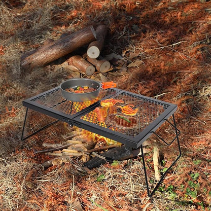 REDCAMP Folding Campfire Grill Heavy Duty Steel Grate, Portable Over Fire Camp Grill for Outdoor Open Flame Cooking Large