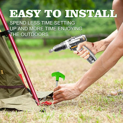 10" Screw in Tent Stakes for Drilling with Hex Heads Driver, Ground Anchors Screw in Tent Pegs Camping Stakes, Screw in Tent Stakes Heavy Duty with 4x13ft Rope &1 Stopper (8 Pack)