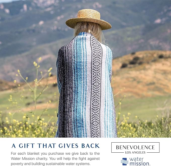 Benevolence LA Authentic Handwoven Mexican Blanket, Yoga Blanket - Perfect Outdoor Picnic Blanket, Beach Blanket, Camping Blanket, Equestrian Saddle Blanket, Serape Blanket 50x70 inches - 1 Blanket