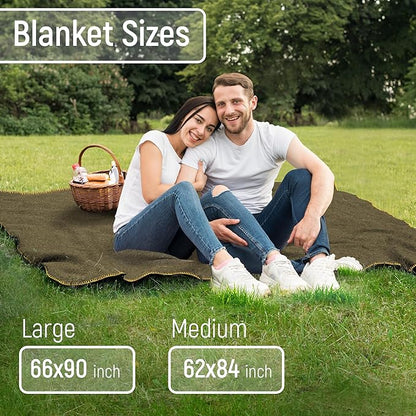 JMR Wool Camping Blanket - Warm Heavy Car Blanket & Camp Quilt - Survival Emergency Blanket Sleeping Outdoors - Multi-Use Wool Blanket Camping, Car & Home - 70% Wool, Olive Green, 62X84, Case of 10