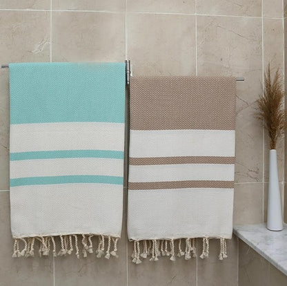2 Set Oversized Turkish Bath Towel Sheets for Adults XXL Bathroom Extra Large Luxury Cotton Pool Peshtemal Washable Good Texture, Absorbency, Softness (Mint Green and Caramel Beige)