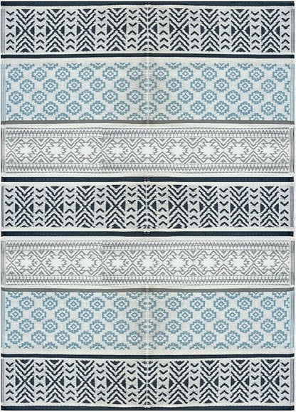 BalajeesUSA Outdoor Plastic Patio Rugs – 6x9, Grey, Teal, Durable and Affordable Multipurpose Woven Plastic Straw Recycled All-Weather and Waterproof Rug Reversible Camper Mats 7018