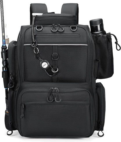 Rabjen Fishing Tackle Backpack with Rod Holders, Bottle Holder, Storage Bag Store Fishing Gear