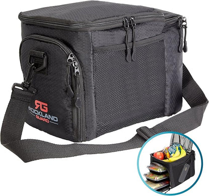 Insulated Lunch Bag for Men - Lunch Box for Women with Compartments for Meal Prep Containers, Bottles, Snacks, Extra Storage Pockets - Lunchbox for Work, Travel, Picnic, Camping - Black