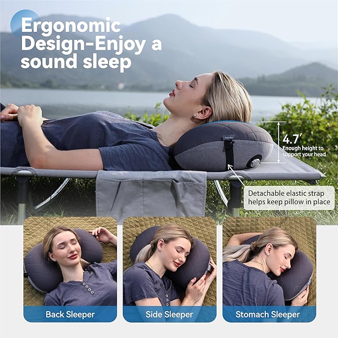MARCHWAY Ultralight Inflatable Camping Pillow with Soft Washable Cover, Compact Compressible Portable Travel Air Pillow for Outdoor Camp, Sport, Hiking, Backpacking Sleep (Grey)