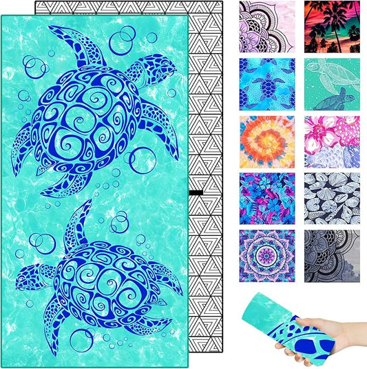 Microfiber Beach Towel – Turtle Bubbles Quick Dry Lightweight Sand Free Oversized Large Towel Travel Must Have Swim Pool Yoga Camping Gear Summer Essentials Packable Sandproof Item Gift 71" 32"