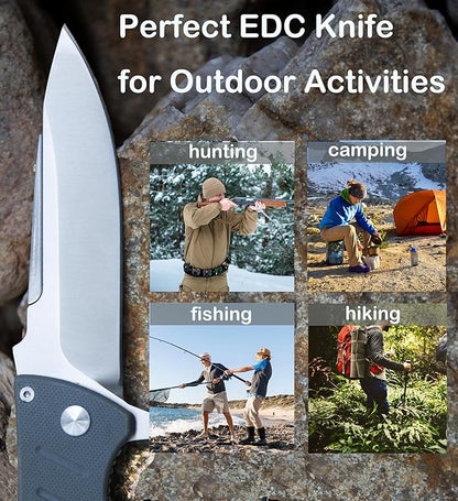 FD02 Folding Pocket Knife, 8Cr13MoV Stainless Steel Blade G10 Handle EDC Pocket Knife for Men and Women, Camping Hunting Hiking Fishing Knives Tools (White)
