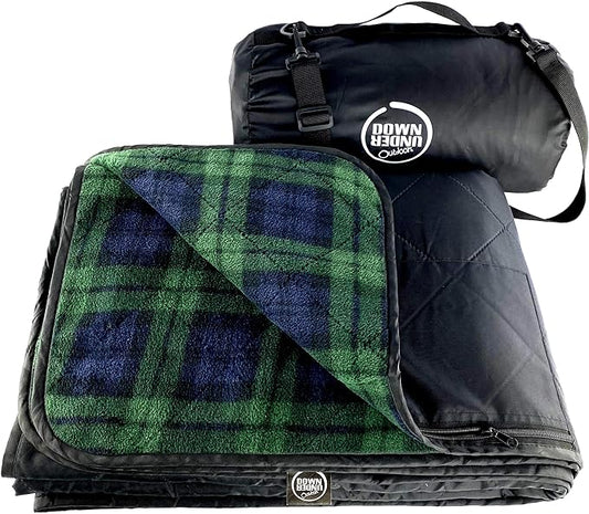 DOWN UNDER OUTDOORS Large Waterproof Windproof Extra Thick 350 GSM Quilted Fleece Stadium Blanket, Camping Picnic Outdoor & Beach, Machine Washable 82 x 55