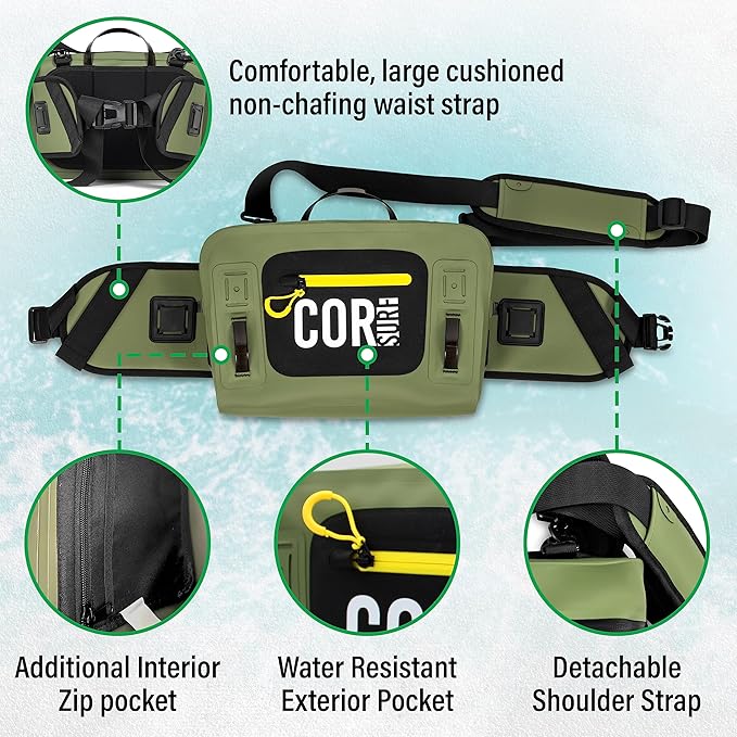 Waterproof Hip Pack | 8L Submersible Lumbar Fishing Waist Pack with Airtight Zipper | Perfect for Fly Fishing, Boating, Camping, Hiking or Paddleboarding | includes free IPX8 Waterproof Phone Case