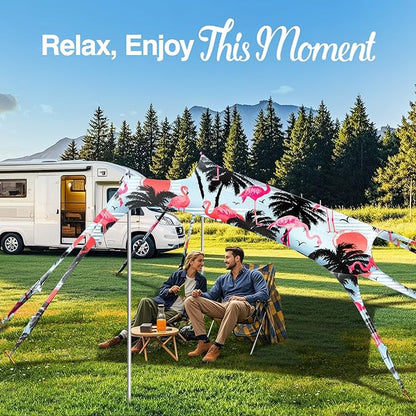 Rhino Valley Beach Tent Sun Shelter, Beach Canopy Tent Sun Shade UPF50+ Protection with 8 Sandbags 4 Stability Poles, Outdoor Beach Shade Canopy for Beach, Camping, Fishing