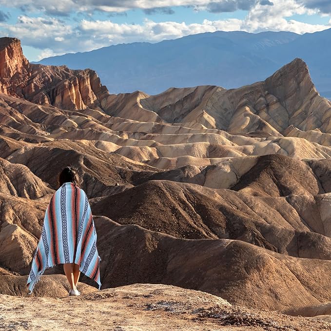 Authentic Extra Large Mexican Blanket (70"x50") - Handwoven Yoga Blanket, Serape Blanket - Artisanal Falsa Blanket, Beach Blanket, Camping Blanket, Picnic Blanket, Outdoor Blanket (Mint-Orange)
