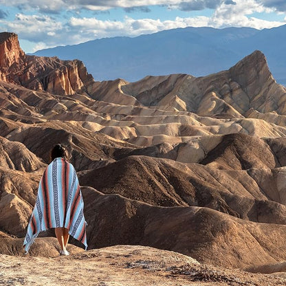 Authentic Extra Large Mexican Blanket (70"x50") - Handwoven Yoga Blanket, Serape Blanket - Artisanal Falsa Blanket, Beach Blanket, Camping Blanket, Picnic Blanket, Outdoor Blanket (Mint-Orange)