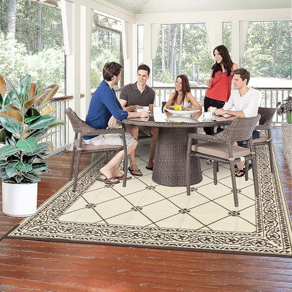 HiiARug Outdoor Patio Rugs 6x9Ft Outside Rugs Patio Waterproof Plastic Straw RV Camping Rug Reversible Mats Large Floor Mat and Rug for Patio, Backyard, Deck, Picnic, Beach, Trailer (Brown)