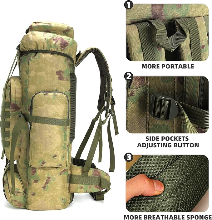 70L Camping Hiking Military Tactical Backpack Outdoor Water-Repellent Adjustable Sport Bags