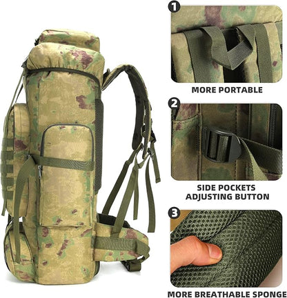 70L Camping Hiking Military Tactical Backpack Outdoor Water-Repellent Adjustable Sport Bags