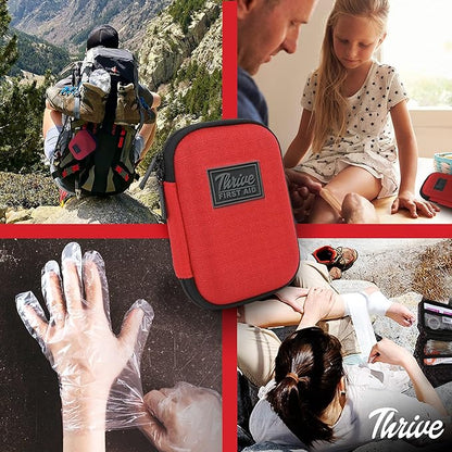 Thrive Travel Essentials Mini First Aid Kit – 66 Pieces of FSA and HSA Approved Supplies Including Bandages, Wipes, Safety Pins, and More | Compact Emergency Kit in Shell Case