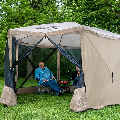 CLAM Quick-Set Escape 12 x 12 Foot Portable Pop Up Camping Outdoor Gazebo 6 Sided Canopy Shelter + 2 Pack of Wind and Sun Panels