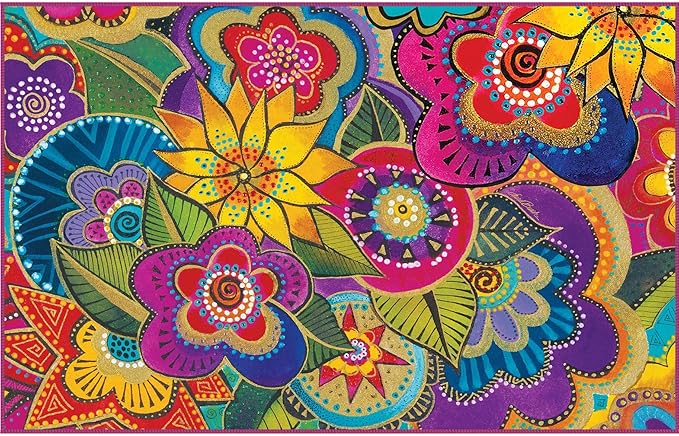 Laurel Burch Carlotta's Garden Large Oversized Microfiber Beach Towel - 40x63 Inches, Sand-Free, Quick-Drying, Ultra-Soft, Ideal for Travel, Pool, and Yoga - Includes Matching Drawstring Travel Pouch