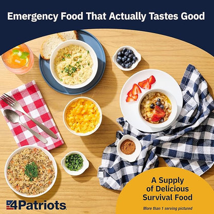 4Patriots Emergency Starter Food Kit - Freeze-Dried Survival Food, Emergency Long Term Food Supply, Designed To Last 25 Years, 88 Servings, 16,480 Cals, Disaster-Resistant Packaging, Packed In USA