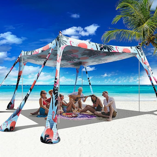 Beach Canopy Beach Tent Pop Up Shade 10x10ft Sun Shelter UPF50+ with 8 Sandbags-2 Sand Shovel-4 Aluminum Poles-Ground Pegs-Portable Carrying Bag for Outdoor Family Camping Fishing Yard Picnic