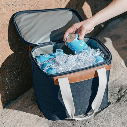 CleverMade Collapsible Cooler Bag, 18 Can Beach & Travel Car Cooler, Folding Soft Cooler, Shoulder Strap, Bottle Opener, Great Car Coolers for Travel, Leak Proof Cooler Bag [Leeward Navy]