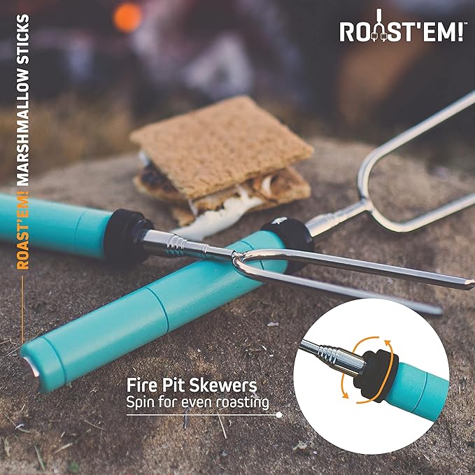 Rotating Marshmallow Roasting Sticks, Set of 5 Extra Long Telescoping Marshmallow Sticks for Fire Pit, Campfire & Bonfire, Camping Accessories