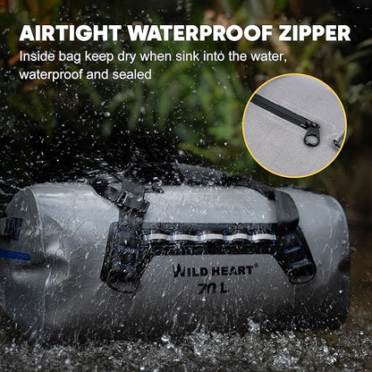 WILD HEART Waterproof Dry Duffel Bag Airtight TPU Dry Bag for Motorcycle, Kayaking, Rafting, Skiing, Travel, Hiking, Camping…