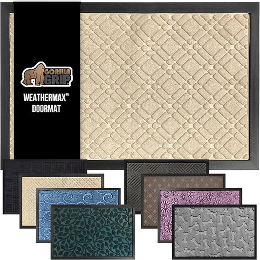 GORILLA GRIP 100% Waterproof All-Season WeatherMax Doormat, 72x24 Runner, Durable Natural Rubber, Stain and Fade Resistant, Low Profile, Indoor Outdoor Door Mats, Easy Clean Entry Mat, Modern Latte