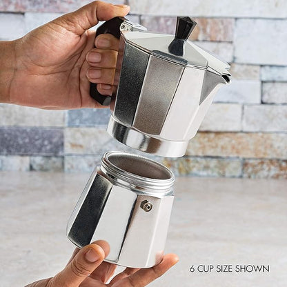 Primula Classic Stovetop Espresso and Coffee Maker, Moka Pot for Italian and Cuban Café Brewing, Greca Coffee Maker, Cafeteras, 12 Espresso Cups, Silver