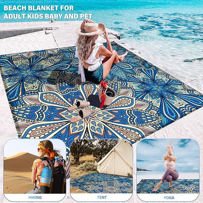Beach Blanket Oversized Extra Large78 X 110",Waterproof Sandproof Beach Blanket 2-8 Adults Lightweight Durable for Travel Camping Hiking Picnic