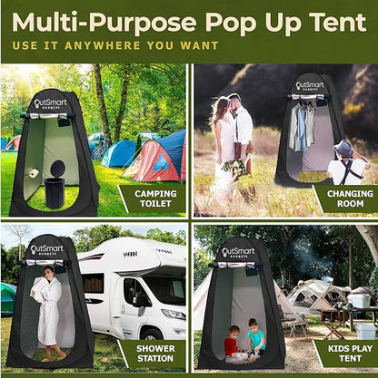 Outdoor Portable Toilet Set for Adults with Camping Night Lantern, Folding XL Toilet, Pop Up Privacy Tent and Carry Bags, Multipurpose Potty, Washable and Foldable for RV Travel