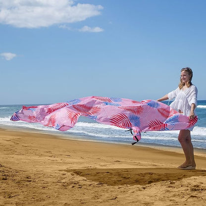 Lightweight Beach Blanket - Oversized 107" x 77" - Waterproof Sandproof - Double Anchored for Fun Leisure Beach Blanket - with Stake and Pouch - Durable Sand Beach Mat