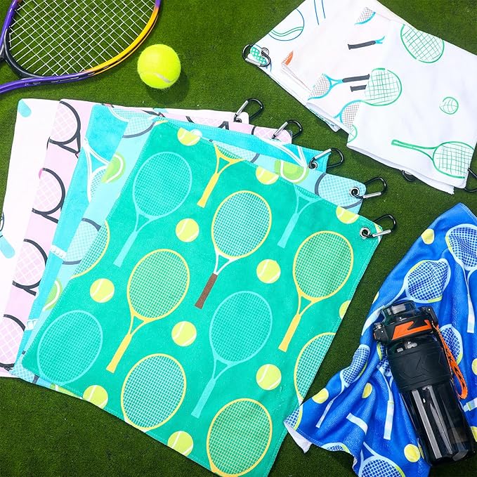 12 Pcs Tennis Gift Towel 15 x 17 Inch Absorbent Tennis Towel for Sweat Fast Drying Tennis Towel Tennis Accessories for Women Funny Hand Towel with Clip Tennis Gift for Women Men Team Sports