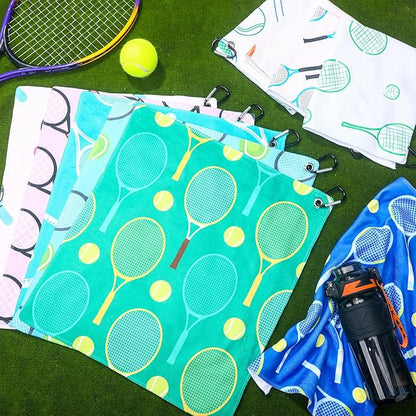 12 Pcs Tennis Gift Towel 15 x 17 Inch Absorbent Tennis Towel for Sweat Fast Drying Tennis Towel Tennis Accessories for Women Funny Hand Towel with Clip Tennis Gift for Women Men Team Sports