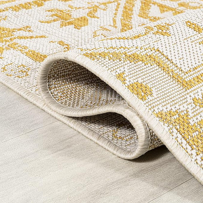 JONATHAN Y SMB105H-5 Estrella Bohemian Medallion Textured Weave Indoor Outdoor Area-Rug, Coastal Traditional Easy-Cleaning,Bedroom,Kitchen,Backyard,Patio,Non Shedding, 5 X 8, Cream/Yellow