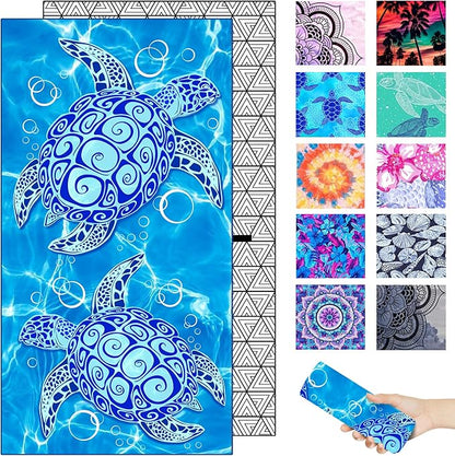 Microfiber Beach Towel – Turtle Bubble Quick Dry Lightweight Sand Free Oversized Large Accessories Travel Must Have Swim Pool Yoga Camping Gear Cruise Ship Cloud Compact Sandproof Item Gift 71''32''